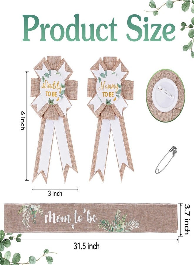 Mecholey Neutral Burlap Mom to Be Sash Dad to Be Pin Baby Shower Decorations, Sage Green Mommy to Be Sash Baby Shower Pin Set for Gender Reveals Party Decorations for Pregnant Keepsake Gifts - Image 4