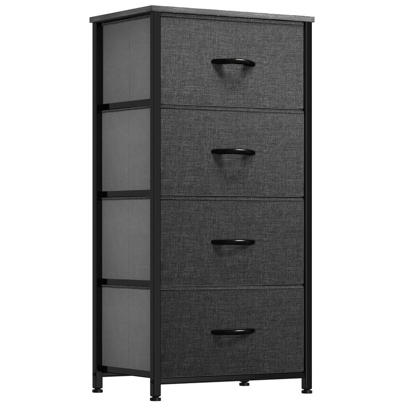 YITAHOME Storage Tower with 4 Drawers - Fabric Dresser, Organizer Unit for Bedroom, Living Room, Closets - Sturdy Steel Frame, Easy Pull Fabric Bins & Wooden Top (Black/Grey) - Image 1