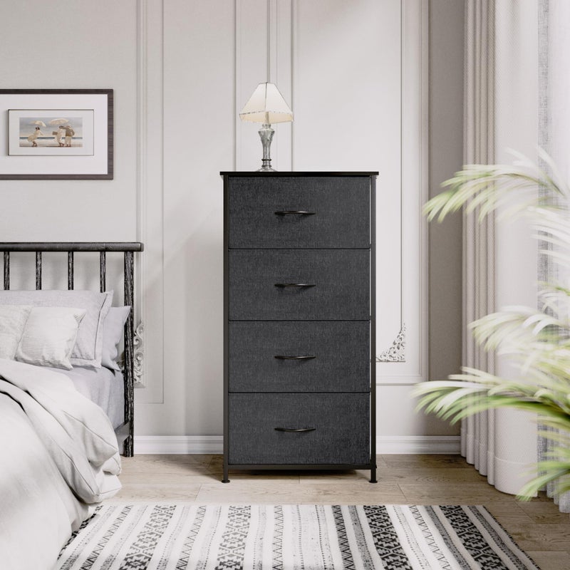 YITAHOME Storage Tower with 4 Drawers - Fabric Dresser, Organizer Unit for Bedroom, Living Room, Closets - Sturdy Steel Frame, Easy Pull Fabric Bins & Wooden Top (Black/Grey) - Image 2