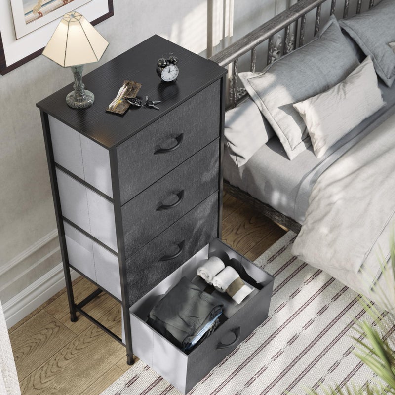 YITAHOME Storage Tower with 4 Drawers - Fabric Dresser, Organizer Unit for Bedroom, Living Room, Closets - Sturdy Steel Frame, Easy Pull Fabric Bins & Wooden Top (Black/Grey) - Image 3