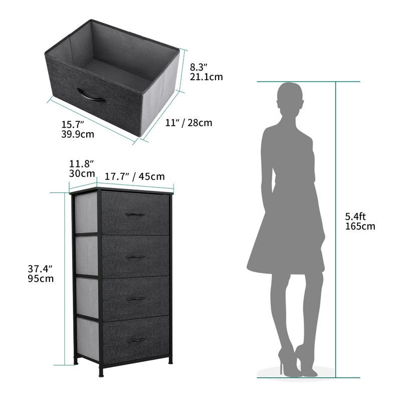 YITAHOME Storage Tower with 4 Drawers - Fabric Dresser, Organizer Unit for Bedroom, Living Room, Closets - Sturdy Steel Frame, Easy Pull Fabric Bins & Wooden Top (Black/Grey) - Image 4