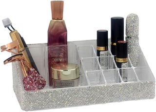 Bling Rhinestone Luxury Multi-Functional Acrylic Transparent Makeup Organizers Display Rack -Large Capacity Cosmetic Organizer, Storage, Box & Desktop Lipstick Holder (Silver) - pzsku/Z28CC352D8B0C14BC0D04Z/45/_/1744137125/a5a441e4-480e-4dd7-8649-48b3a98422bf