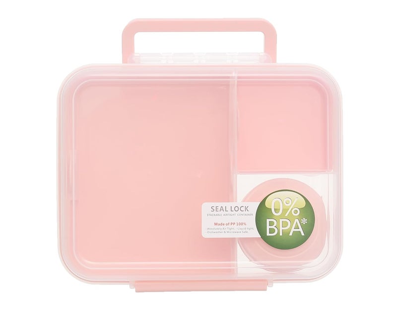 AG-11 6521 Transparent Divided Lunch Box with Separate Compartments & Liquid Container Microwave & Freezer Safe - Pink