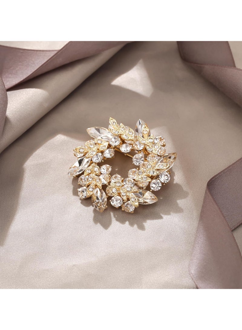 Oasisgalore Crystal Wedding Corsage Brooch Pin, Bridal Flower Wreath Jewelry for Women  - Image 2