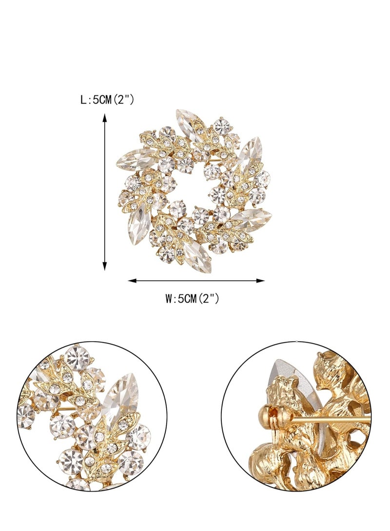 Oasisgalore Crystal Wedding Corsage Brooch Pin, Bridal Flower Wreath Jewelry for Women  - Image 3