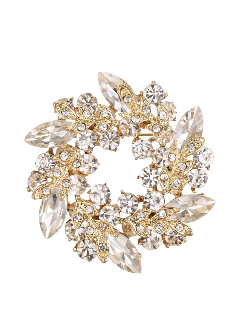 Oasisgalore Crystal Wedding Corsage Brooch Pin, Bridal Flower Wreath Jewelry for Women  - Image 1