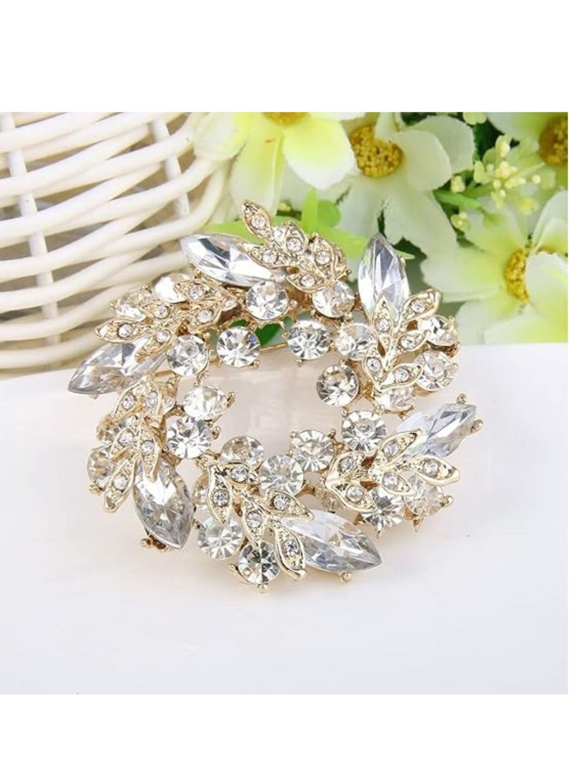 Oasisgalore Crystal Wedding Corsage Brooch Pin, Bridal Flower Wreath Jewelry for Women  - Image 4