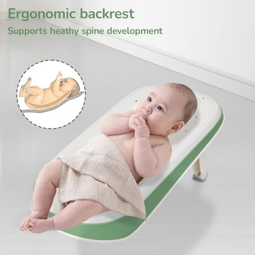 R for Rabbit Fun Time Aqua Baby Bather for New Born | 0-6 Months Infant Bath Seat | Lightweight, Foldable Bath Chair with 3 Recline Positions, Anti-Slip Design & Quick Drainage, TPE Headrest (Green) - Image 5