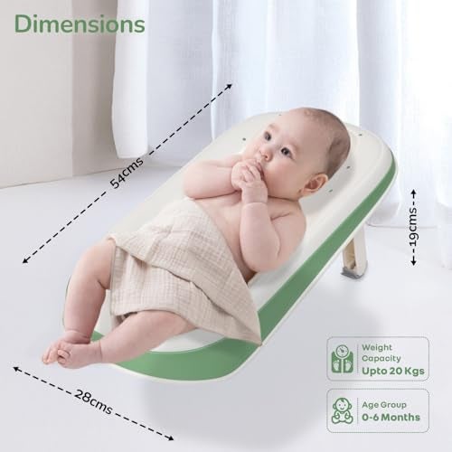 R for Rabbit Fun Time Aqua Baby Bather for New Born | 0-6 Months Infant Bath Seat | Lightweight, Foldable Bath Chair with 3 Recline Positions, Anti-Slip Design & Quick Drainage, TPE Headrest (Green) - Image 2