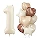 Govpy 40 Inch Cream 1 Balloon Decor Beige Tan Brown Heart Balloons Foil Neutral Nude Sand White Helium Star Number 1 Balloons for Girls 1st Birthday Anniversary Baby Shower Party Boho Decoration Supplies - Image 3
