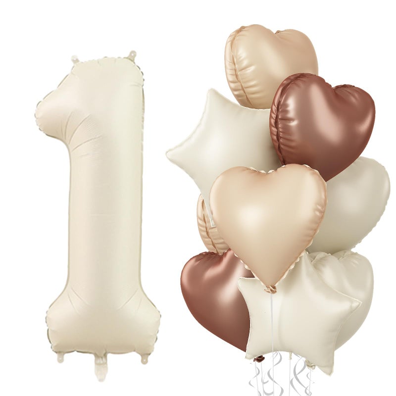 Govpy 40 Inch Cream 1 Balloon Decor Beige Tan Brown Heart Balloons Foil Neutral Nude Sand White Helium Star Number 1 Balloons for Girls 1st Birthday Anniversary Baby Shower Party Boho Decoration Supplies - Image 2