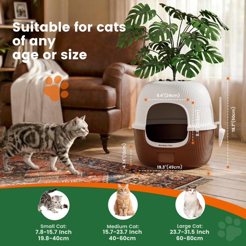 Gardner Pet Hidden Cat Litter Box with Faux Plant & Scoop, Drawer Decorative Litter Box Enclosure with Odor Controlled Carbon Filter, Effortless Refilling, Scooping & Cleaning, Leak-Proof Design, Brown - Image 2