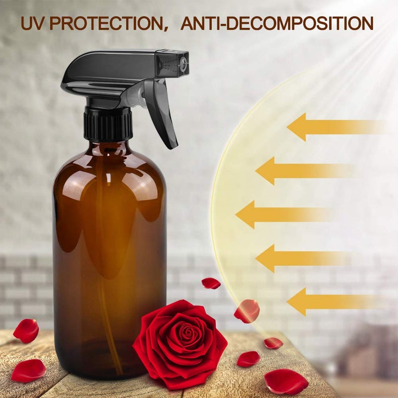 Worldgsb Glass Spray Bottles  16Oz*2+4Oz*2+2Oz*4 Refillable Containers  Empty Boston Round Bottles With Adjustable Nozzle For Cleaning  Gardening  Aromatherapy  Pets  Plant  Hair -Amber - Image 3