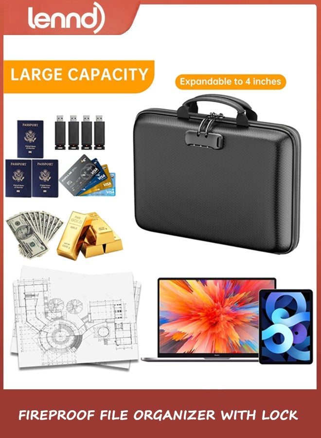 LENND Fireproof File Organizer with Lock, Hard-Shell Case Fireproof Document Box with 13 Pocket Accordion File Folder, Portable Home Office Travel Safe Storage for Important Documents Laptop Black - Image 4