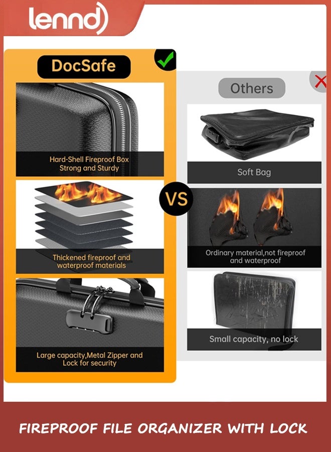 LENND Fireproof File Organizer with Lock, Hard-Shell Case Fireproof Document Box with 13 Pocket Accordion File Folder, Portable Home Office Travel Safe Storage for Important Documents Laptop Black - Image 3