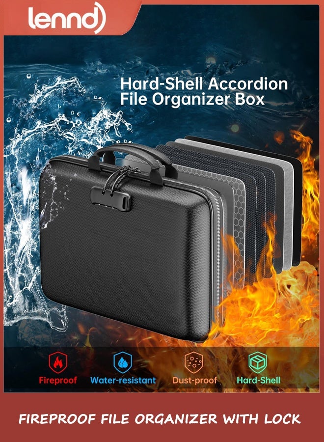 LENND Fireproof File Organizer with Lock, Hard-Shell Case Fireproof Document Box with 13 Pocket Accordion File Folder, Portable Home Office Travel Safe Storage for Important Documents Laptop Black - Image 2