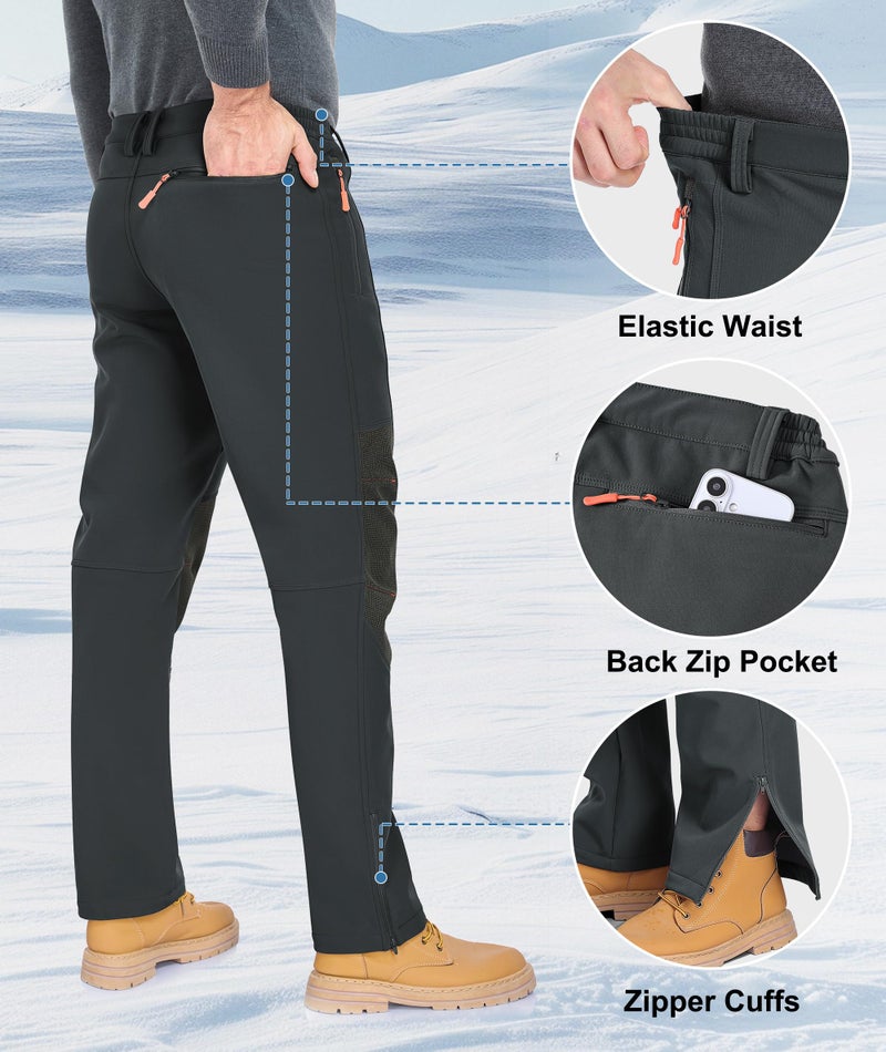 Zoofly Skiing Pants for Men Winter Water Proof Stretch Mens Camping Hiking Pants Warm Windproof Snow Pants Zipper Grey - Image 5