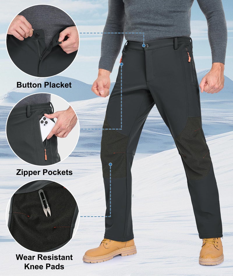 Zoofly Skiing Pants for Men Winter Water Proof Stretch Mens Camping Hiking Pants Warm Windproof Snow Pants Zipper Grey - Image 4