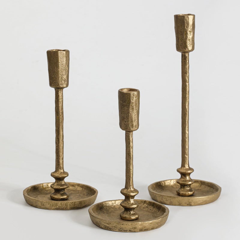 Rustic Cast Iron Taper Candle Holder  Set of 3 Vintage Candle Stands Candlestick Holders for Wedding Dining Party Dcor Antique Brass