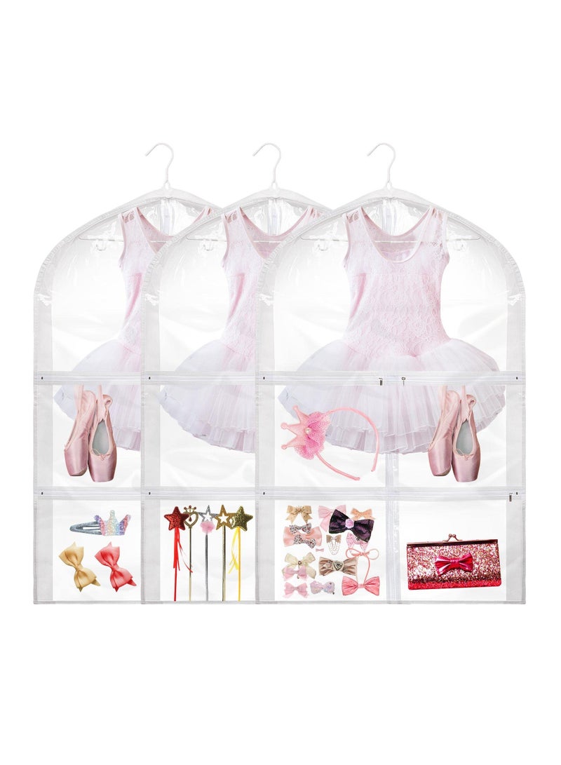 Dance Costume Garment Bag, PVC Plastic Bag Holder Clear with Garment Rack Hanging Pack to Dance Bag Children Clothes Storage Costume Bags Organizer Zipper Pockets for Kid Girls, 23.6 x 35.4 In(3 Pcs) - Image 1