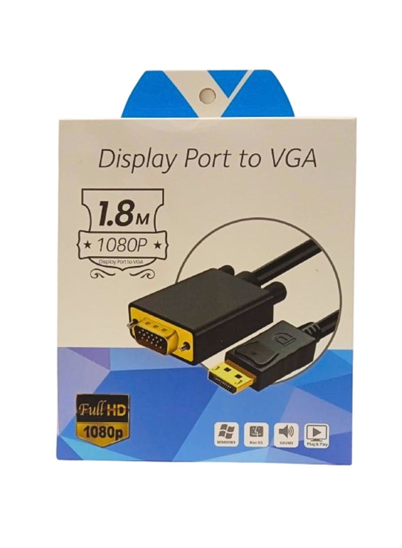 كابل محول ذكر Display Port DP إلى VGA باللون الأسود - Image 2
