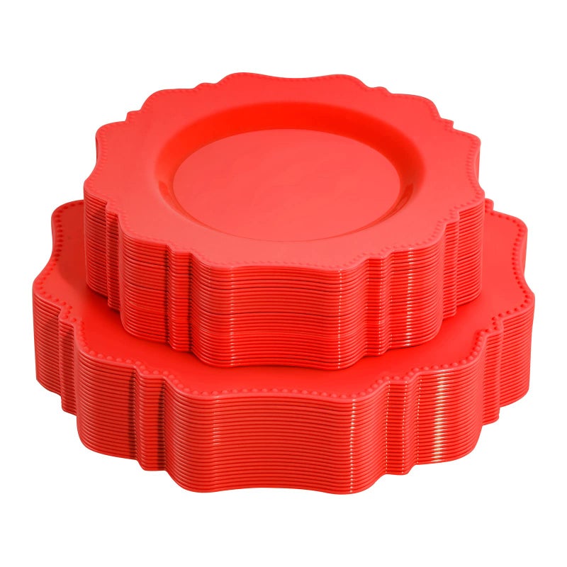 COLOSUS Disposable Plastic Plates 60Pcs Christmas Red Plastic Party Plates Heavy Duty 30 Dinner plate 105 and 30 SaladDessert Plate 825 for Christmas party dinner