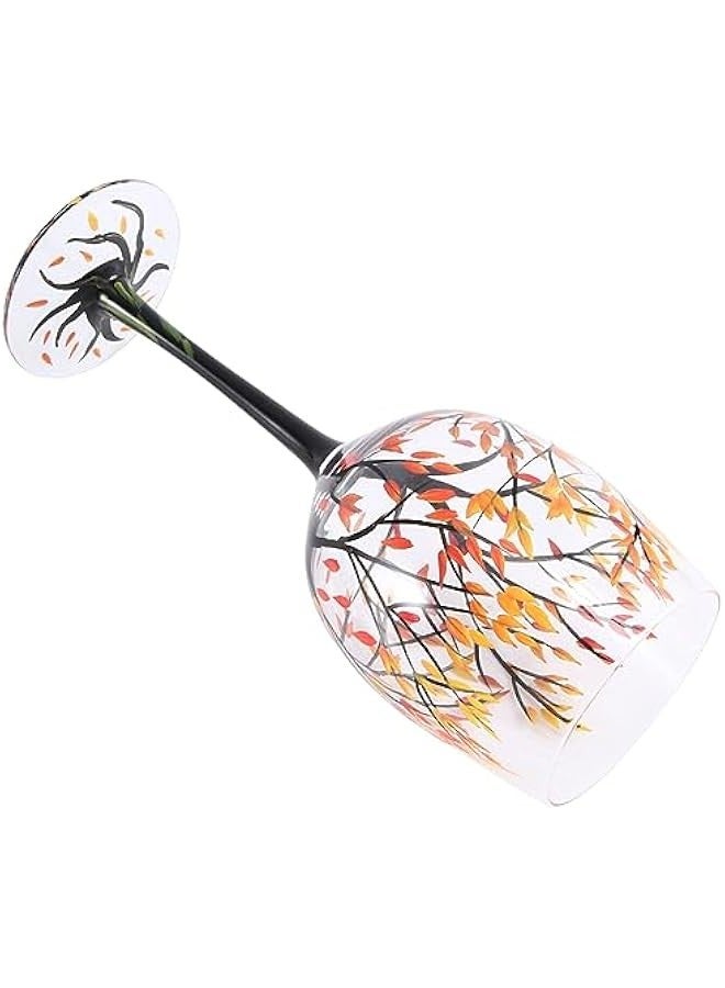 1Pcs HOT-Autumn Tree Wine Glass - Fall Colors - Leaves of Red, Yellow, Orange - Hand Painted - Fall Leaf Easy to Use  - Image 4