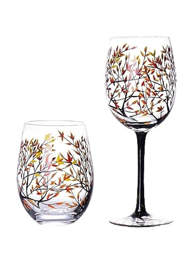 1Pcs HOT-Autumn Tree Wine Glass - Fall Colors - Leaves of Red, Yellow, Orange - Hand Painted - Fall Leaf Easy to Use  - Image 5