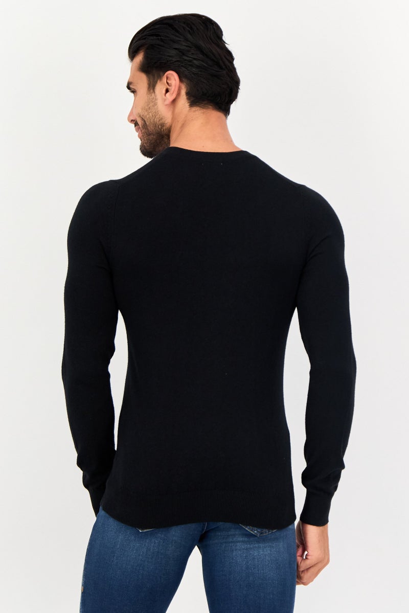 Celio Men V Neck Long Sleeves Plain Sweaters, Black - Image 4