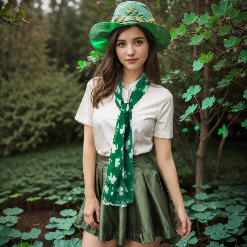 E-Clover Scarfs for Women St. Patrick's Day Scarf Shamrock Scarves Shawl for Spring Summer Irish Gifts Green Leaves - Image 2