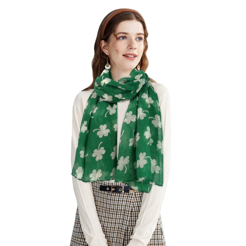 E-Clover Scarfs for Women St. Patrick's Day Scarf Shamrock Scarves Shawl for Spring Summer Irish Gifts Green Leaves - Image 3