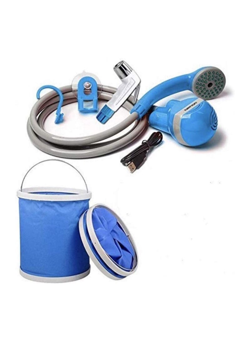 DubaiGallery Portable Bathroom Shower Set Bath Camping Shower Indoor Outdoor Baby Shower Head Nozzle Washer Handheld Pump Kit USB Cable  - Image 3