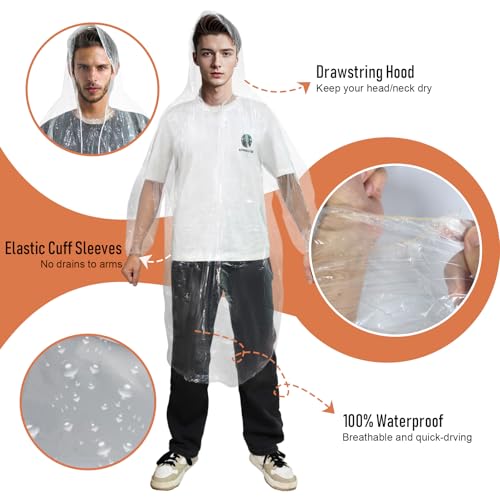 NVioAsport Ponchos Family Pack, (8 Pack) Rain Poncho for Adults Disposable Emergency Rain Ponchos - Image 4