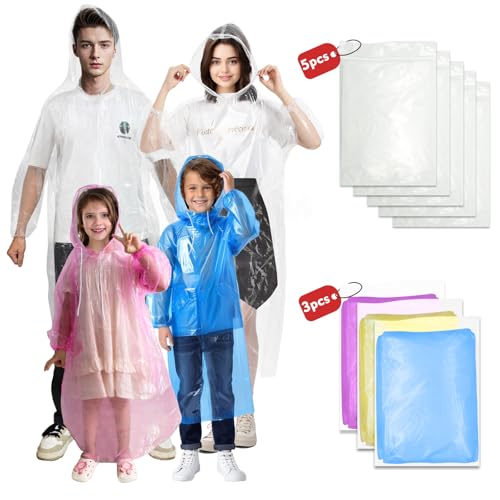 NVioAsport Ponchos Family Pack, (8 Pack) Rain Poncho for Adults Disposable Emergency Rain Ponchos - Image 1