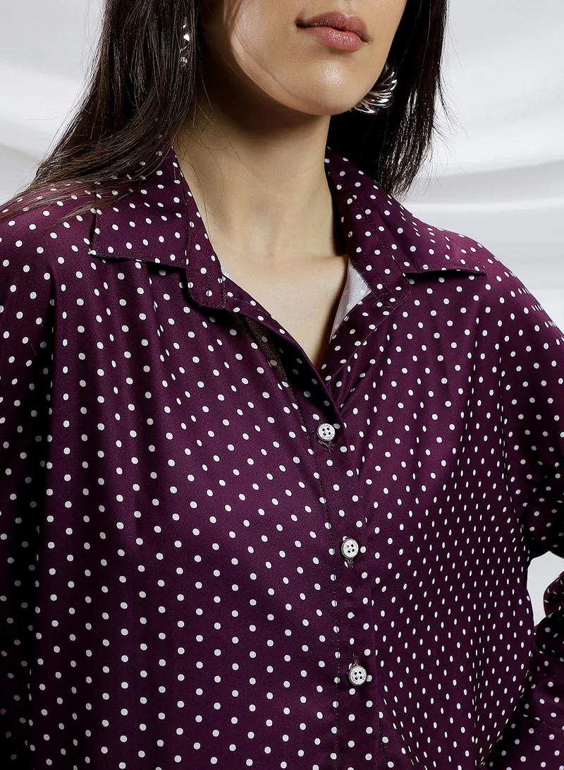 PINACOLADA PINACOLADA Women's Grape Purple Polka-Dot Relaxed Shirt For Casual Wear | Spread Collar | Long Cuffed Sleeves | Button Closure | Shirt Crafted With Comfort Fit For Everyday Wear