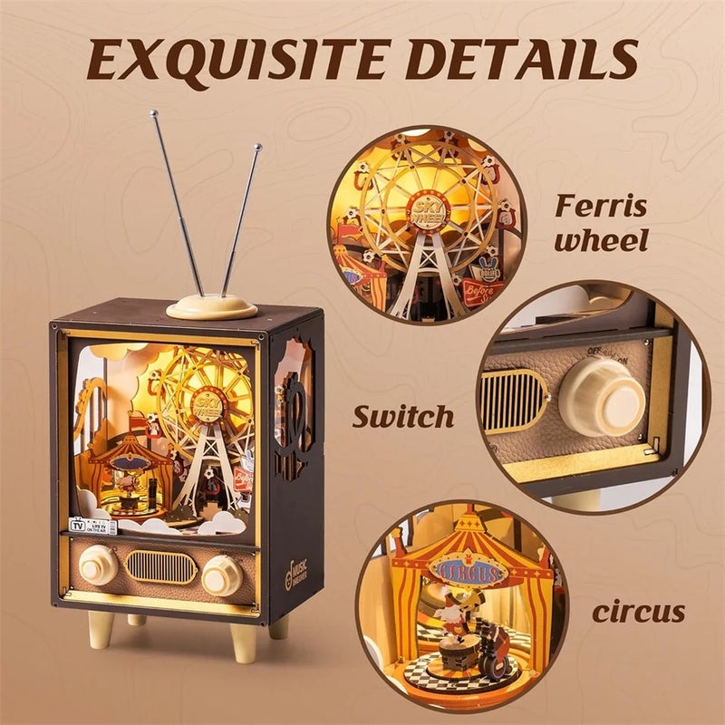 رولايف أحجية ثلاثية الأبعاد Rolife Music Box Sunset Carnival with Light 3D Wooden Puzzle Kits Toys for Children Kids Birthday Gifts AMT01 - Image 2