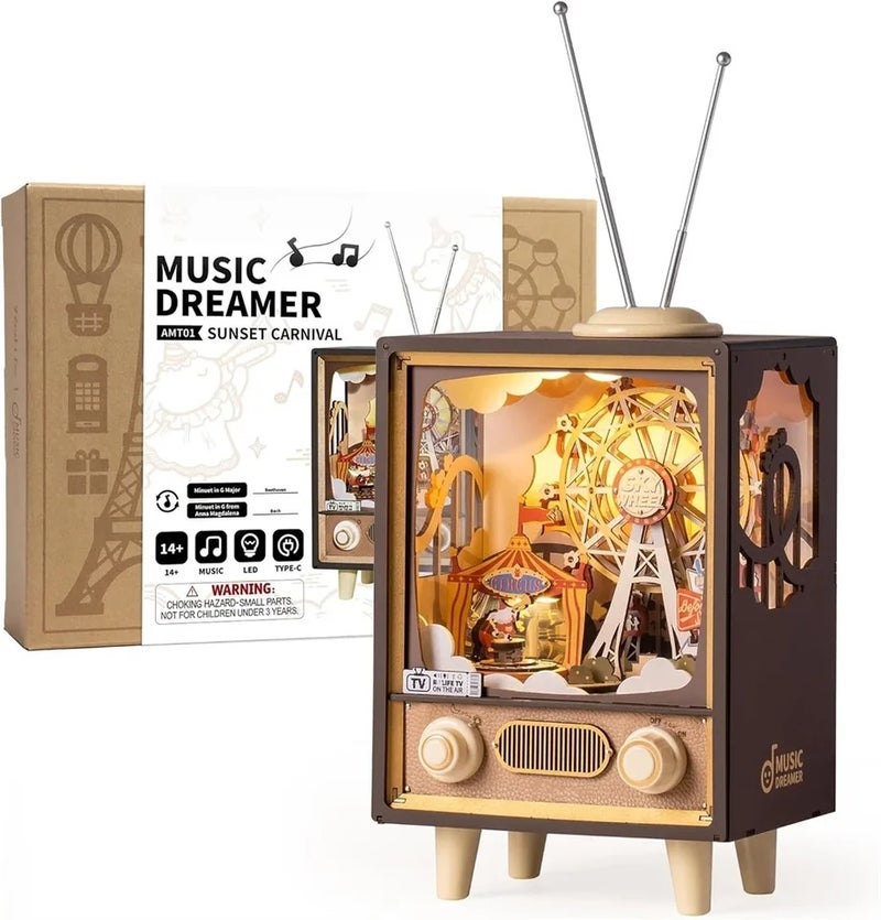 رولايف أحجية ثلاثية الأبعاد Rolife Music Box Sunset Carnival with Light 3D Wooden Puzzle Kits Toys for Children Kids Birthday Gifts AMT01 - Image 1
