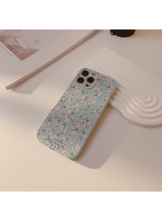 NIBEMINENT Retro Floral Pattern Protective TPU Case Cover For iPhone 17 Pro Max, Water Blue/Roses With Floral Patterns On Their Petals