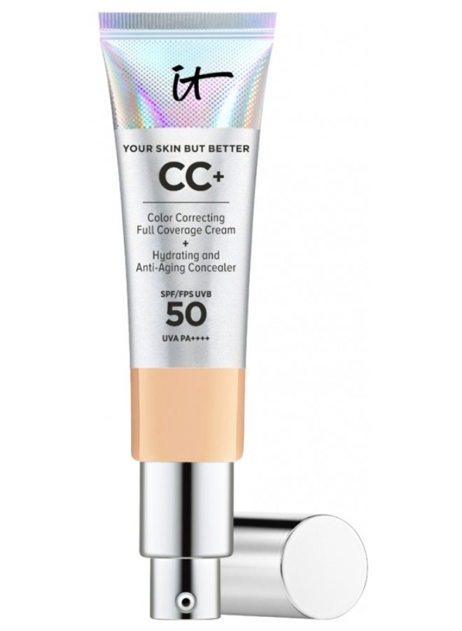 آي كوزمتيكس كريم أساس IT Cosmetics بتغطية كاملة مع حماية من الشمس SPF 50، غني بحمض الهيالورونيك وفيتامين E، كريم CC للبشرة الطبيعية، درجة متوسطة، 32 مل - Image 1