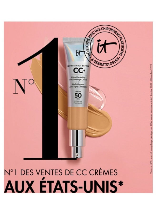 آي كوزمتيكس كريم أساس IT Cosmetics بتغطية كاملة مع حماية من الشمس SPF 50، غني بحمض الهيالورونيك وفيتامين E، كريم CC للبشرة الطبيعية، درجة متوسطة، 32 مل - Image 2