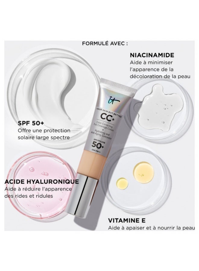 آي كوزمتيكس كريم أساس IT Cosmetics بتغطية كاملة مع حماية من الشمس SPF 50، غني بحمض الهيالورونيك وفيتامين E، كريم CC للبشرة الطبيعية، درجة متوسطة، 32 مل - Image 3
