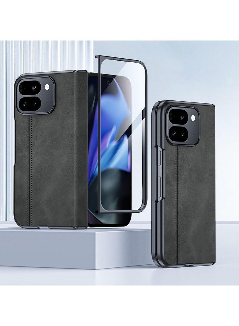 Leather Case Compatible Pixel 9 Pro Fold Leather Case, HD Tempered Film + Hinge Protection, Brushed Leather Impact Case Pixel 9 Pro Fold Ultra Slim Case - Image 1