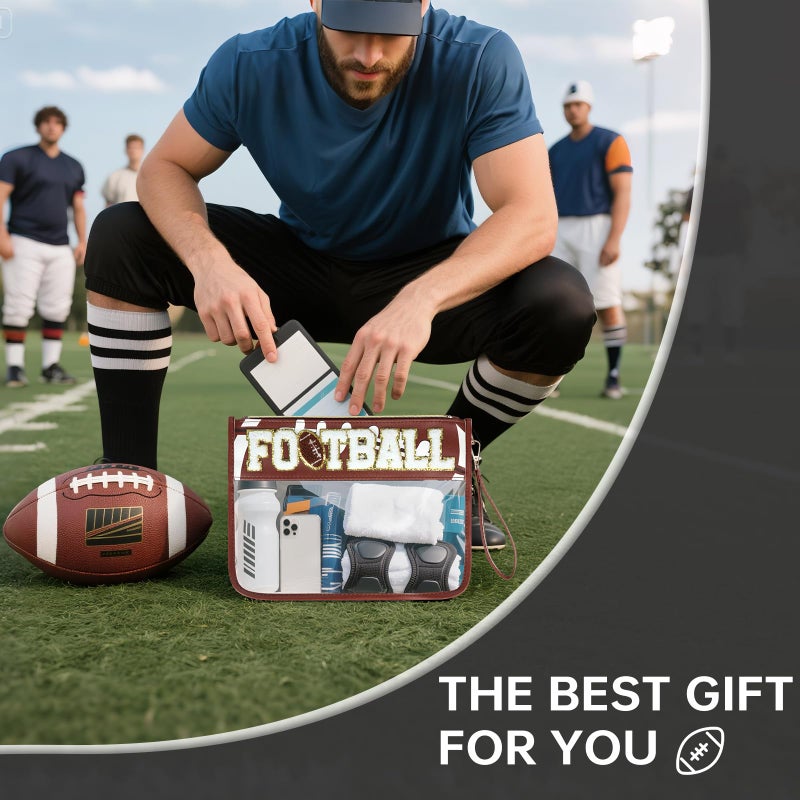 PPeen Football Accessories Tearm Gifts Football Mom Essentials Soccer Bag Makeup Cosmetic Bags Chenille Letter Clear Zipper Toiletry Pouch - Image 2