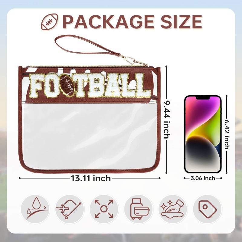 PPeen Football Accessories Tearm Gifts Football Mom Essentials Soccer Bag Makeup Cosmetic Bags Chenille Letter Clear Zipper Toiletry Pouch - Image 3
