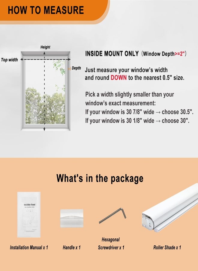 Persilux No Drill No Tools Blackout Roller Shades Cordless Blinds for Windows, Free-Stop Window Blinds for Home, UV Protection Thermal Insulated Window Shades for Indoor Windows (White, 22"W x 72"H) - Image 5