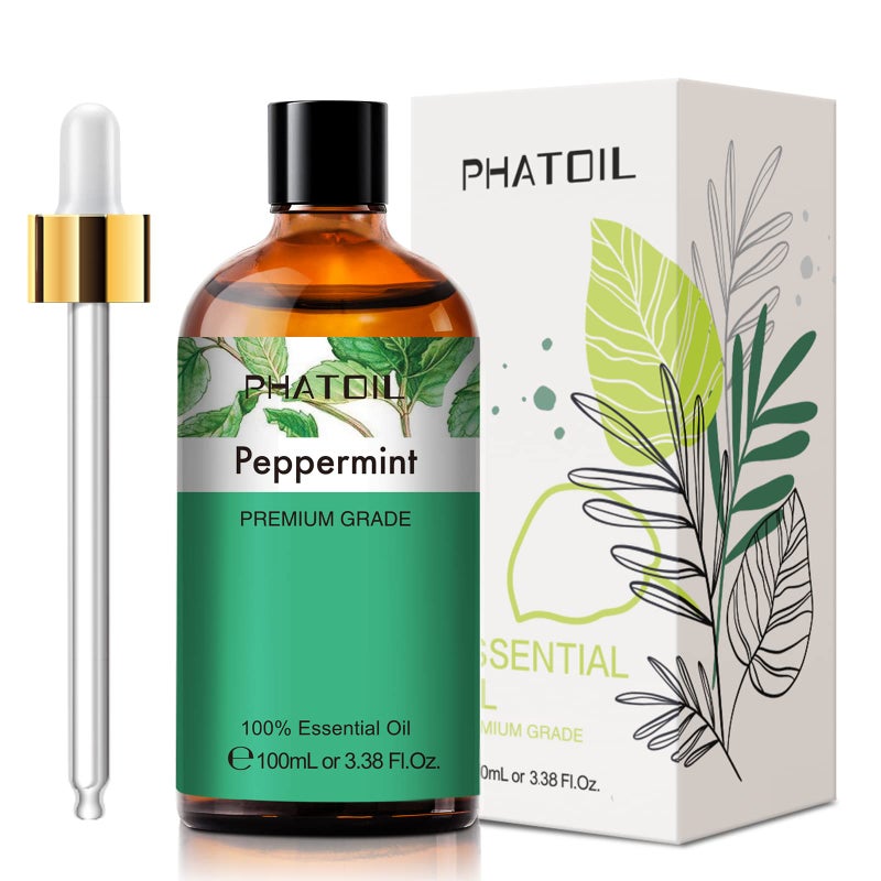 PHATOIL 100ML Peppermint Essential Oil, Huge 3.38fl.oz Bottle Peppermint Oil, Pure Aromatherapy Essential Oils for Diffuser, Humidifier, Scented Oils for Soap, Candle Making - Image 1