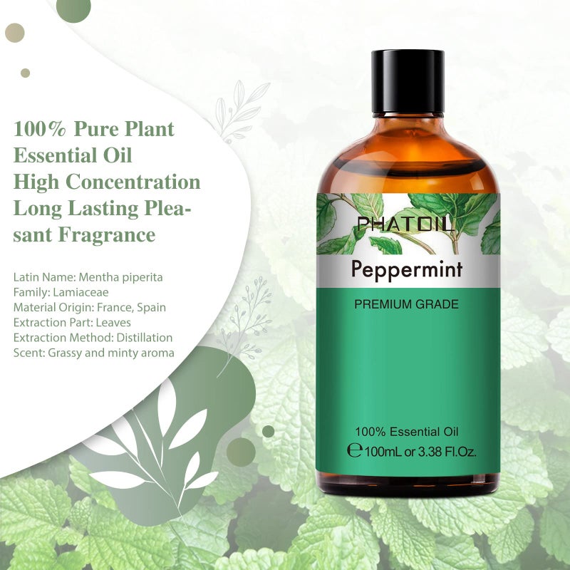 PHATOIL 100ML Peppermint Essential Oil, Huge 3.38fl.oz Bottle Peppermint Oil, Pure Aromatherapy Essential Oils for Diffuser, Humidifier, Scented Oils for Soap, Candle Making - Image 2