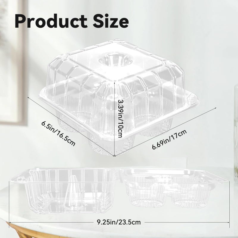 GothaBach 40 Pack 4-Compartment Clear Plastic Cupcake Boxes, 4-Cavity Cupcake Holders, Clear Cupcake Containers (20) - Image 2