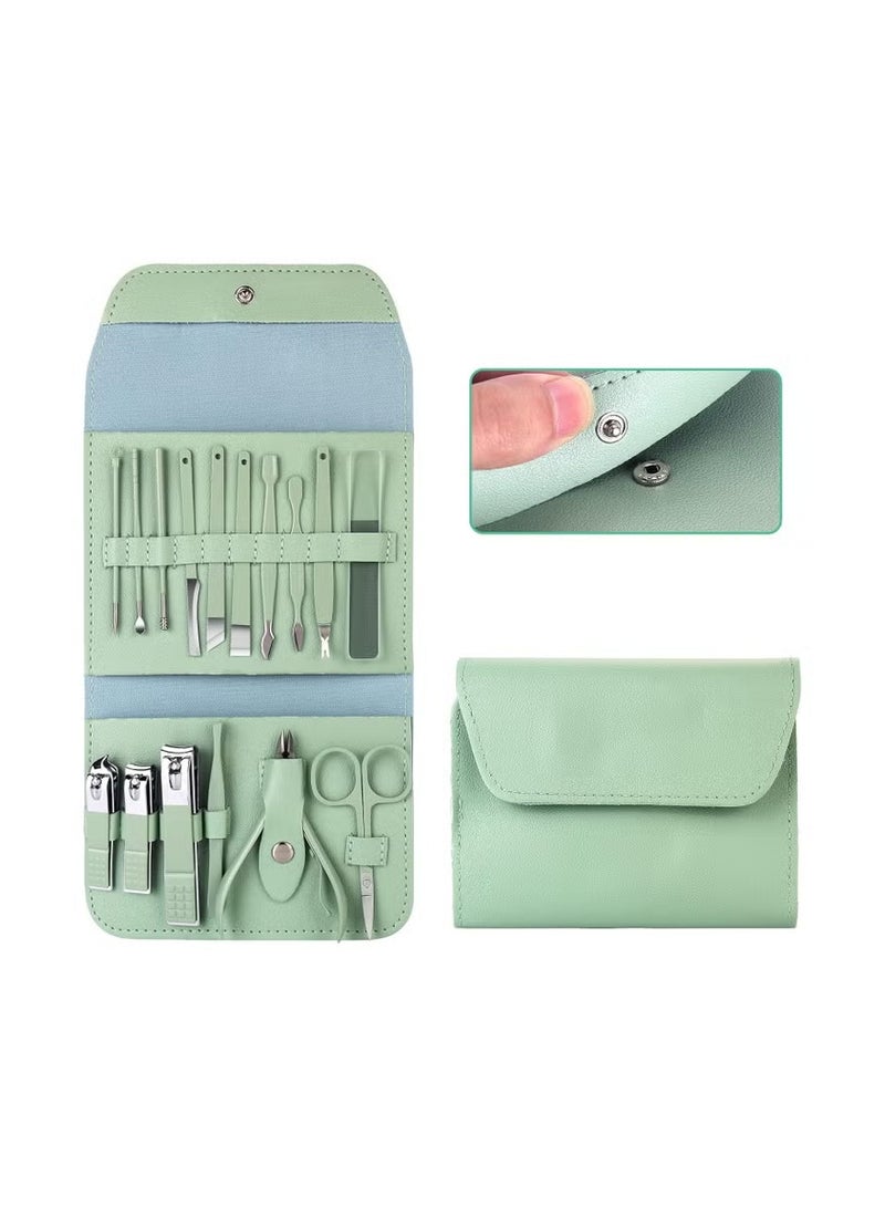 مجموعة مانيكير 16 في 1، مقص أظافر من الفولاذ المقاوم للصدأ، أدوات ملعقة أذن، أدوات مانيكير وباديكير مع حقيبة من الجلد الصناعي (ألوان متنوعة) - Image 1