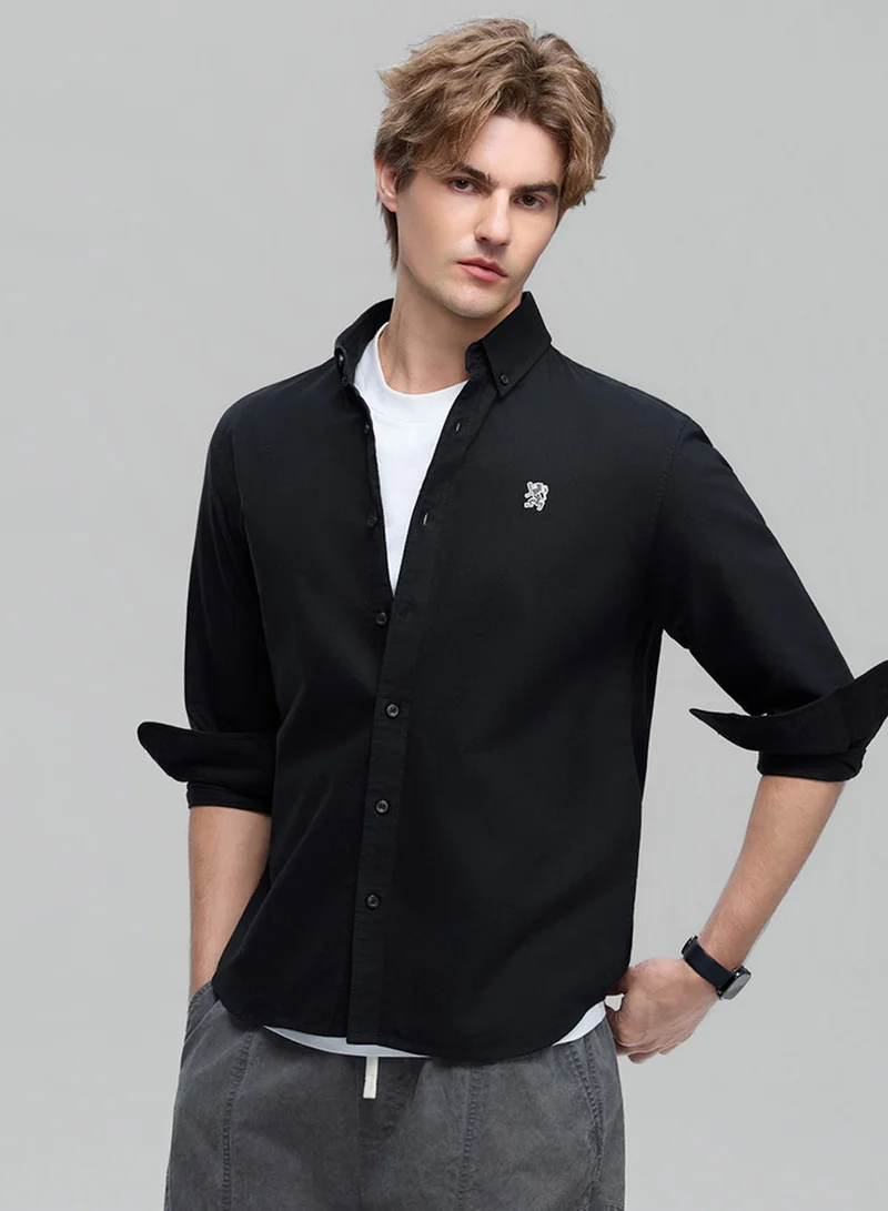 Giordano Men’s Cotton Slim Oxford Shirt with Embroidery